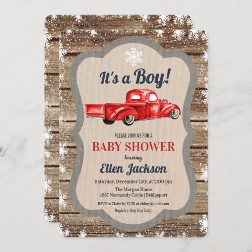 Vintage Truck Boy Baby Shower Snowflake Invitation