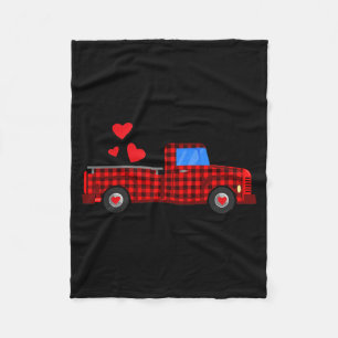Vintage Truck Buffalo Plaid I Valentines Day Valen Fleece Blanket