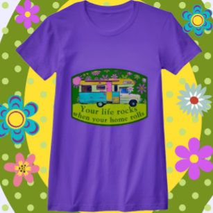 Vintage Truck Camper Life Rocks Mod Flowers T-Shirt