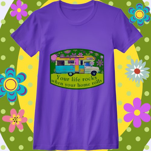 Vintage Truck Camper Life Rocks Mod Flowers T_Shirt