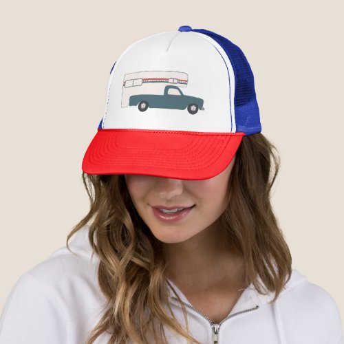 Vintage Truck Camper RVing Fourth of July Trucker Hat