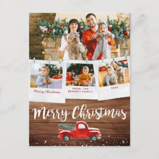 Vintage Truck Christmas | Clothespin Photo Collage Postcard
