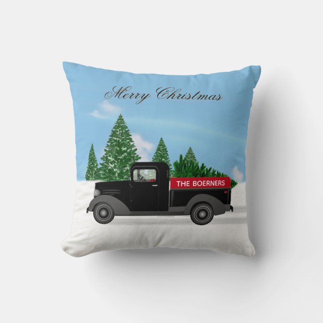 Vintage Truck Christmas Square Pillow (Front)