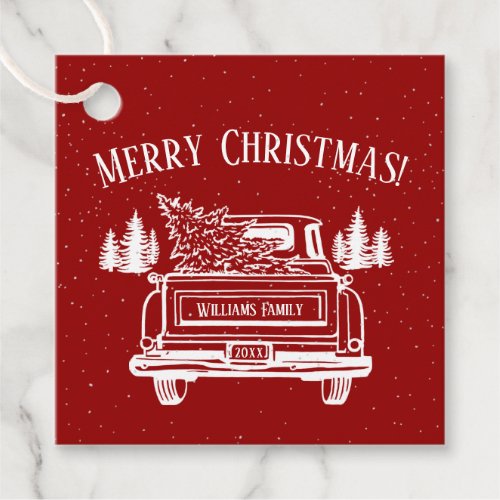 Vintage Truck Christmas Tree Custom Name Favor Tags