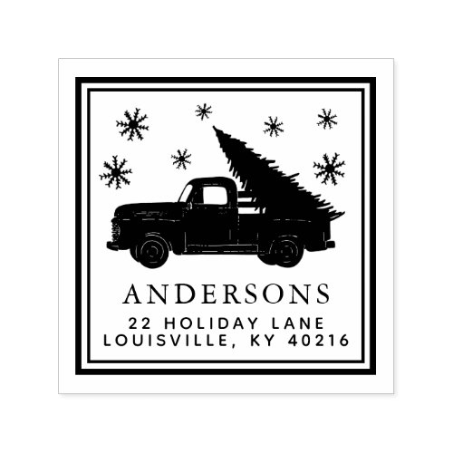 Vintage Truck Christmas Tree Holiday Address Self_inking Stamp