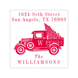 Vintage Truck & Christmas Tree Monogram Address Self-inking Stamp