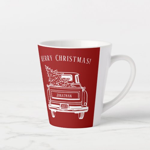Vintage Truck Christmas Tree Name Red Latte Mug