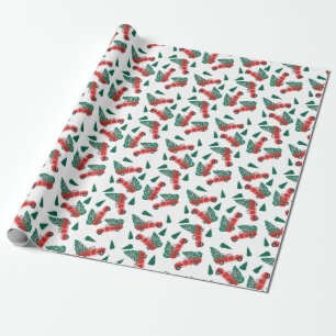 Vintage Truck Christmas Tree Pattern Red Wrapping Paper