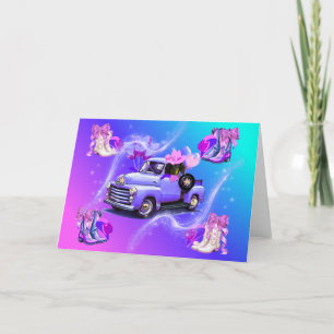 Vintage Truck Cowgirl Boots & Weenie Dog Card