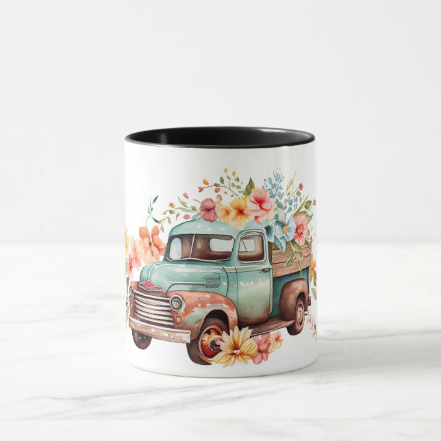 Vintage Truck Fall Flowers Mug (Center)