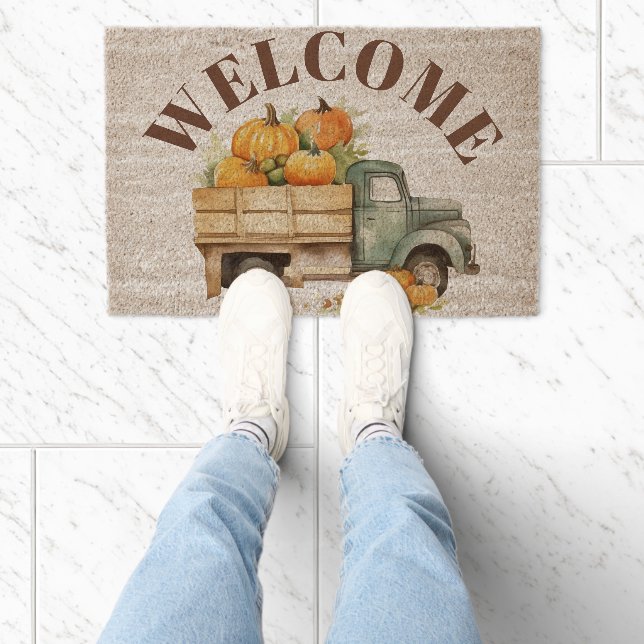 Vintage truck fall WELCOME  Fiber Doormat (Insitu)