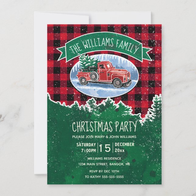 Vintage Truck Farmhouse Family Christmas Party Invitation (Front)