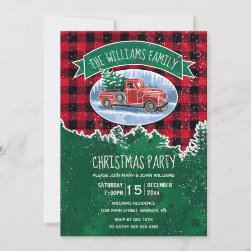Vintage Truck Farmhouse Family Christmas Party Invitation