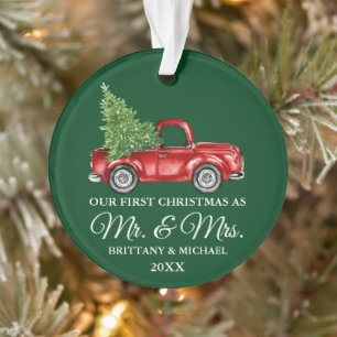 Vintage Truck First Christmas Mr and Mrs Green Ornament