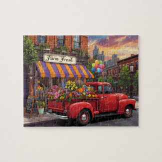 Vintage Truck Flower Delivery City Jigsaw Puzzle