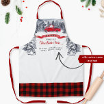Vintage Truck, Fresh Cut Trees, Red Buffalo Plaid Apron<br><div class="desc">Gorgeous custom Holiday apron with your own family name, name or business name and exquisite hand painted watercolor winter scenery of mountains, forest, old fashion red vintage truck with Christmas trees, red name banner and the phrase "Fresh cut Christmas Trees" in red and black calligraphy and block typography. Decorative border...</div>