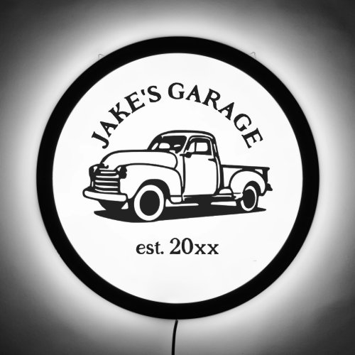 Vintage Truck Garage Man Cave Name Date LED Sign