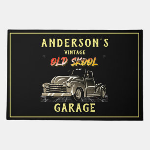 Vintage Truck Garage Old Skool Chevy on Black Doormat