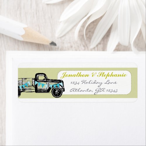 Vintage Truck Getting Hitched Return Address Label