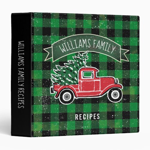 Vintage Truck Green Buffalo Check Family Recipe 3 Ring Binder