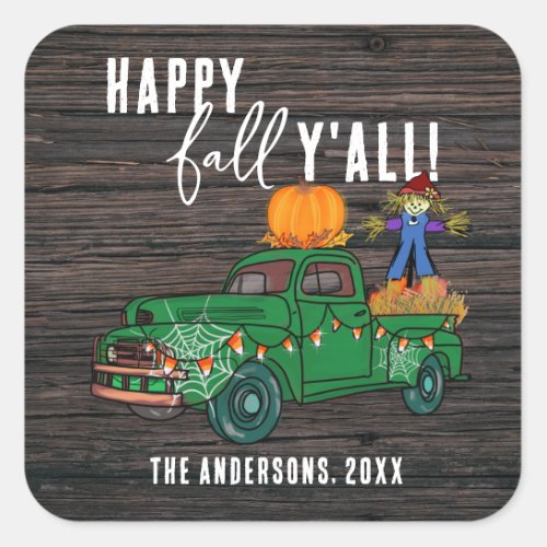 Vintage Truck Happy Fall Yall Square Sticker