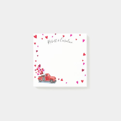 Vintage Truck Hearts Add Names 3x3 Post_it Notes