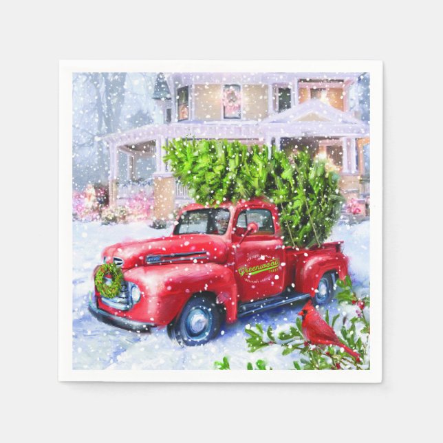 Vintage truck holiday scene napkins (Front)