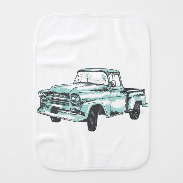 Vintage Truck Illustration Baby Burp Cloth (Front)