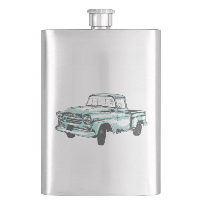 Vintage Truck Illustration Flask (Front)