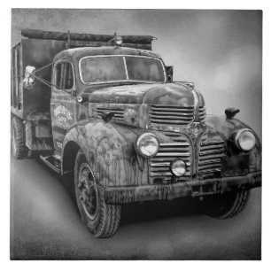 VINTAGE TRUCK IN BLACK AND WHITE TILE
