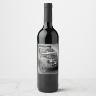 VINTAGE TRUCK IN BLACK AND WHITE WINE LABEL