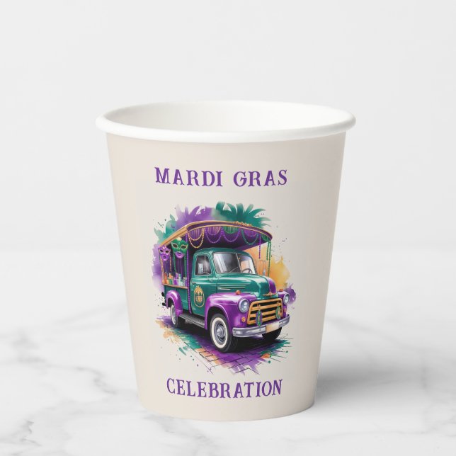 Vintage Truck Mardi Gras Celebration Paper Cups (Front)