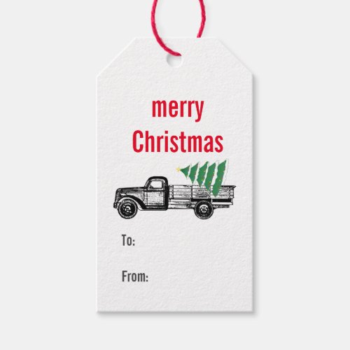 Vintage Truck Merry Christmas Tree Farmhouse Gift Tags