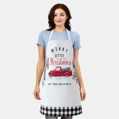 Vintage Truck Merry Little Christmas Buffalo Plaid Apron