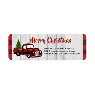 Vintage Truck on Buffalo Plaid Return Address Label