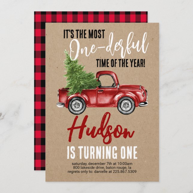 Vintage Truck Onederful First Birthday Invitation (Front/Back)
