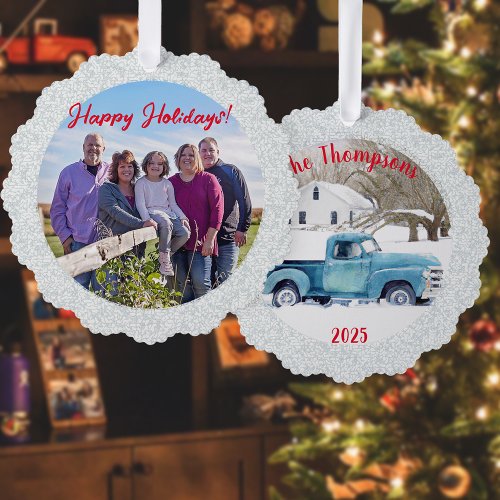 Vintage Truck Photo Frame Ornament Card