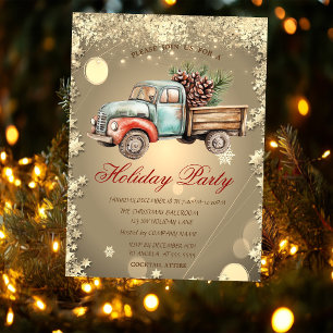 Vintage Truck Pine Cones Stars Holiday Invitation