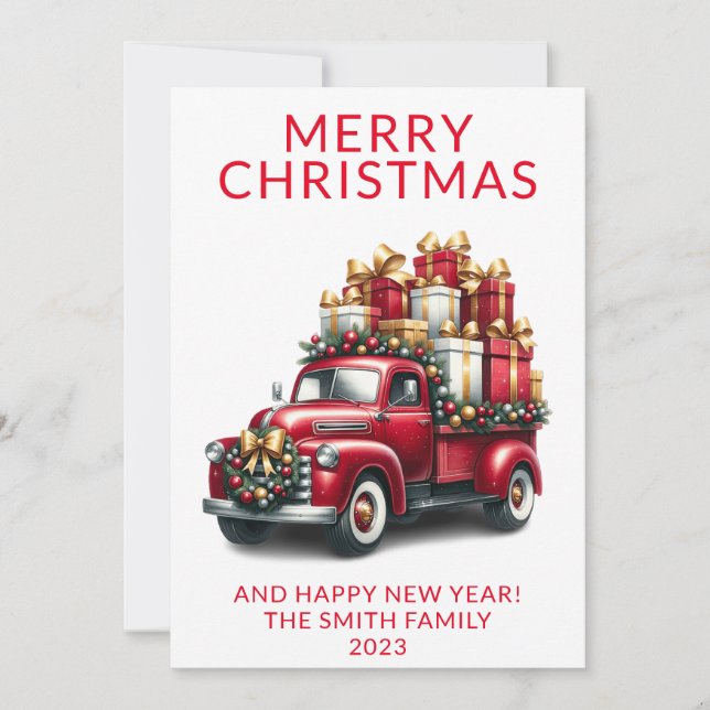 Vintage Truck Presents Red Christmas Invitation (Front)