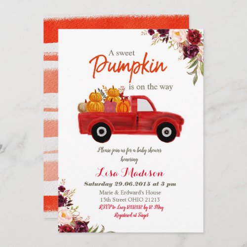 Vintage Truck Pumpkin is on the way baby shower Invitation