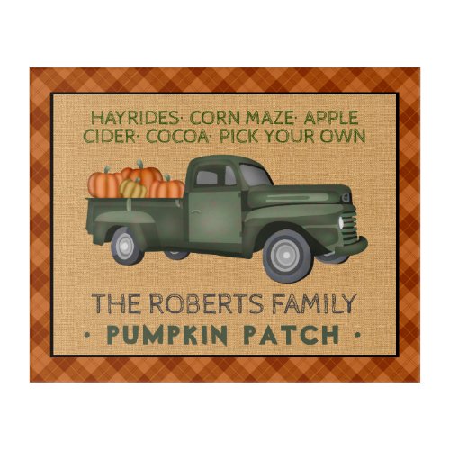 Vintage Truck Pumpkin Patch Farm Rustic Fall Plaid Acrylic Print