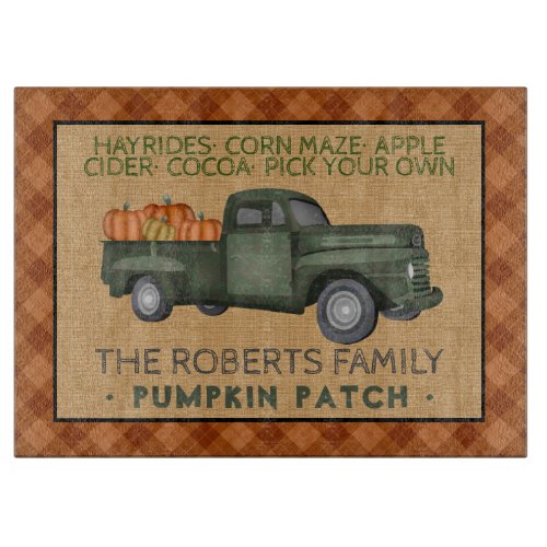 Vintage Truck Pumpkin Patch Farm Rustic Fall Plaid Cutting Board