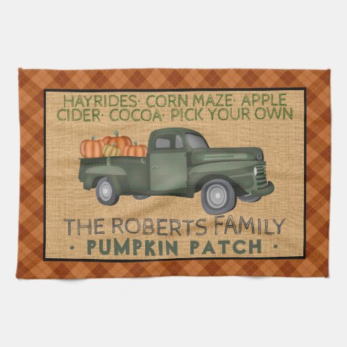 Vintage Truck Pumpkin Patch Farm Rustic Fall Plaid Kitchen Towel