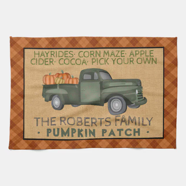 Pumpkin patch rustic truck dish Towel, Personalized tea towel