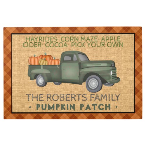 Vintage Truck Pumpkin Patch Farm Rustic Fall Plaid Metal Print