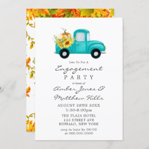 Vintage Truck Pumpkin Sunflowers Engagement Party Invitation