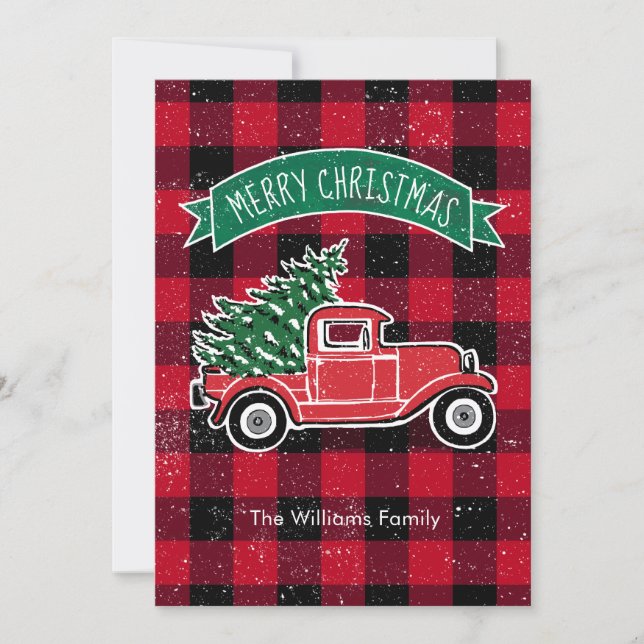 Vintage Truck Red Buffalo Plaid Holiday Back (Front)