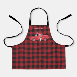 Vintage Truck Red Plaid Farm House Dogs Monogram Apron