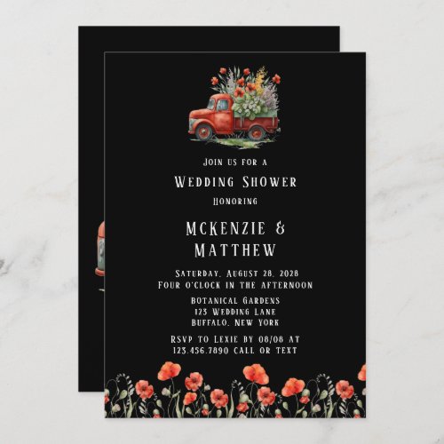 Vintage Truck Red Poppies Wedding Shower Invitation