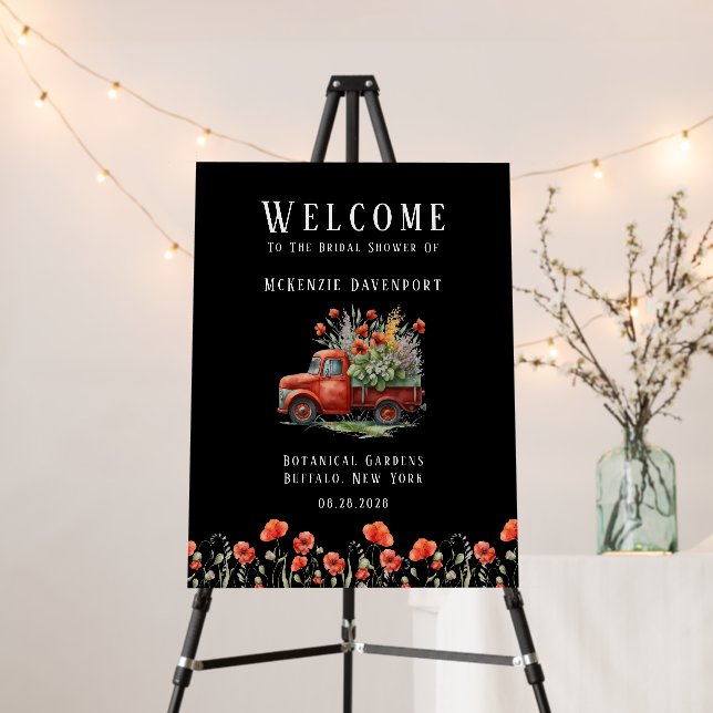 Vintage Truck Red Poppy Bridal Shower Welcome Sign (In Situ (Stand))